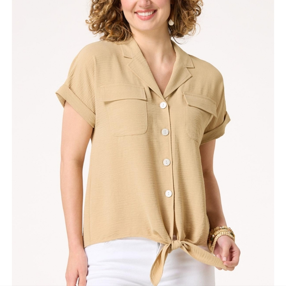 Women's Tie Front Top - Picture 3 of 6